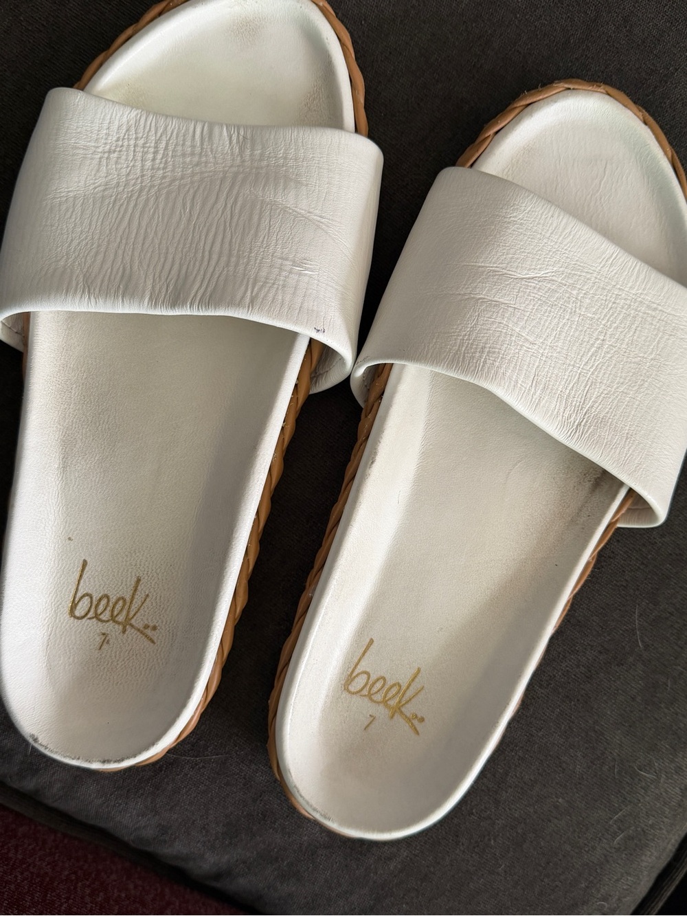 Beek white leather braided sandals
